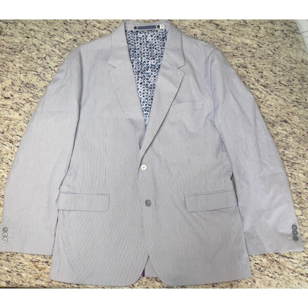 Robert Graham Mens Seersucker Pinstripe Blazer Jacket 46 Blue White Lined